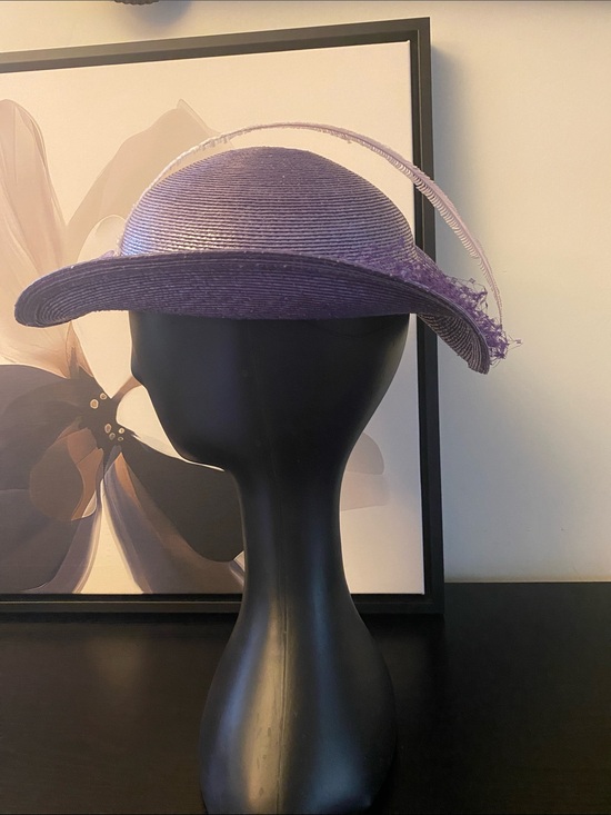 Vintage 80’s  Bellini New York Straw Lilac Hat With a Feather and Netting main image 8